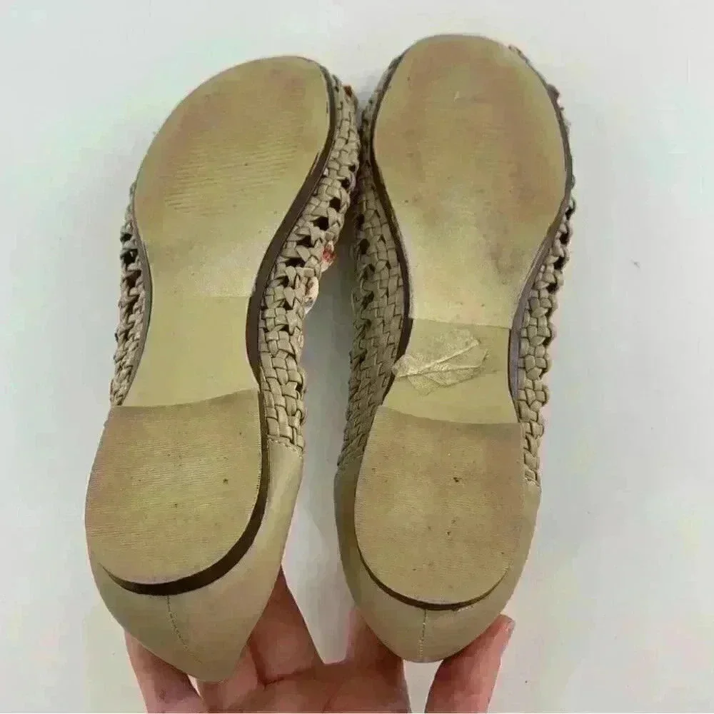 Restricted womens flats size 6 taupe leather floral scarf bow ballet granny core